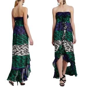 BCBGMaxAzria Green/Blue/White Printed Evergrenco Strapless Dress Womens Size 0